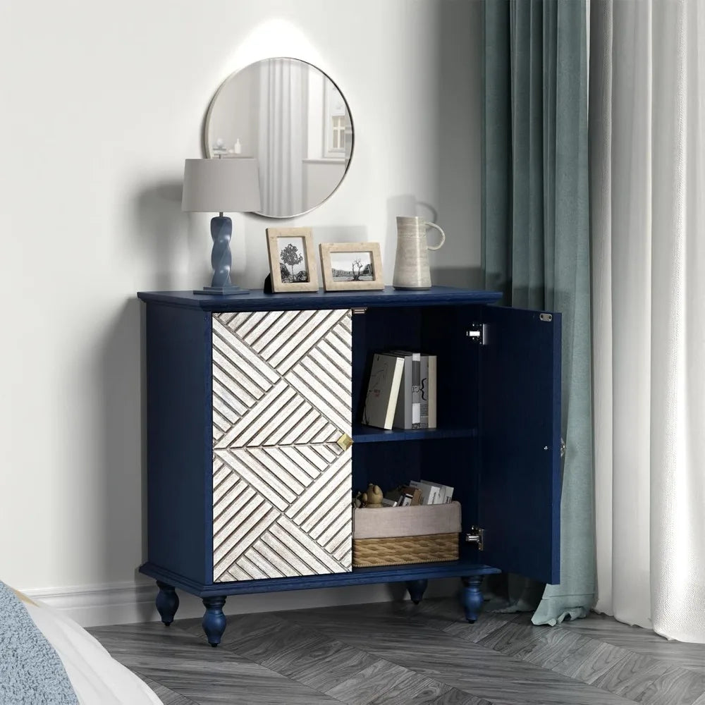 Antique Wood Carved Accent Cabinet Rustic Sideboard Buffet Storage