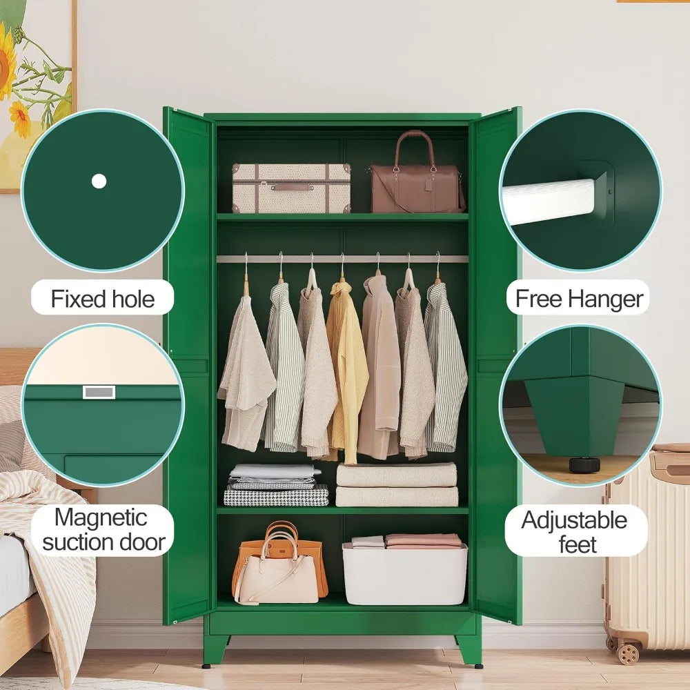 71 Inch Metal Armoire Wardrobe Closet Steel Storage Cabinet with Shelves