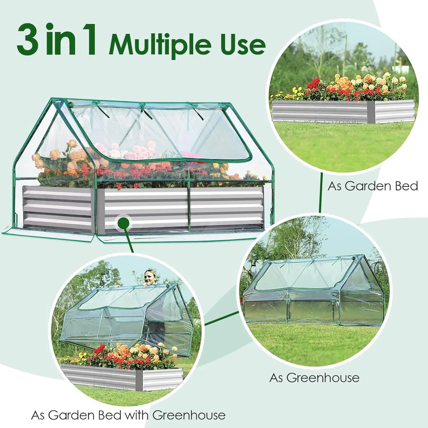 Raised Garden Bed Outdoor Galvanized Metal Planter Mini Greenhouse Kit
