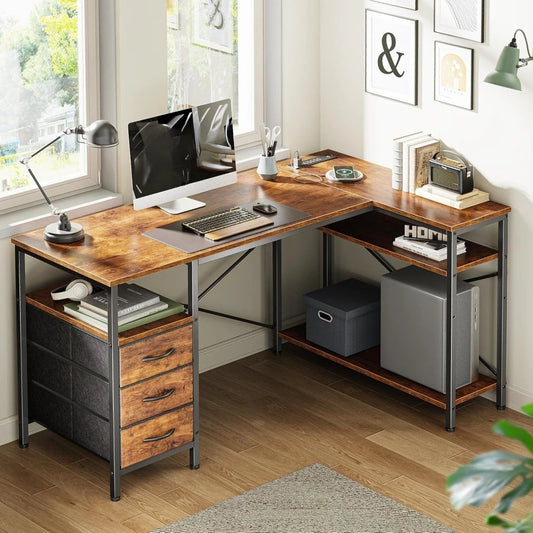 L Shaped Office Desk with Power Outlets Gaming Corner Desk 47 Inch