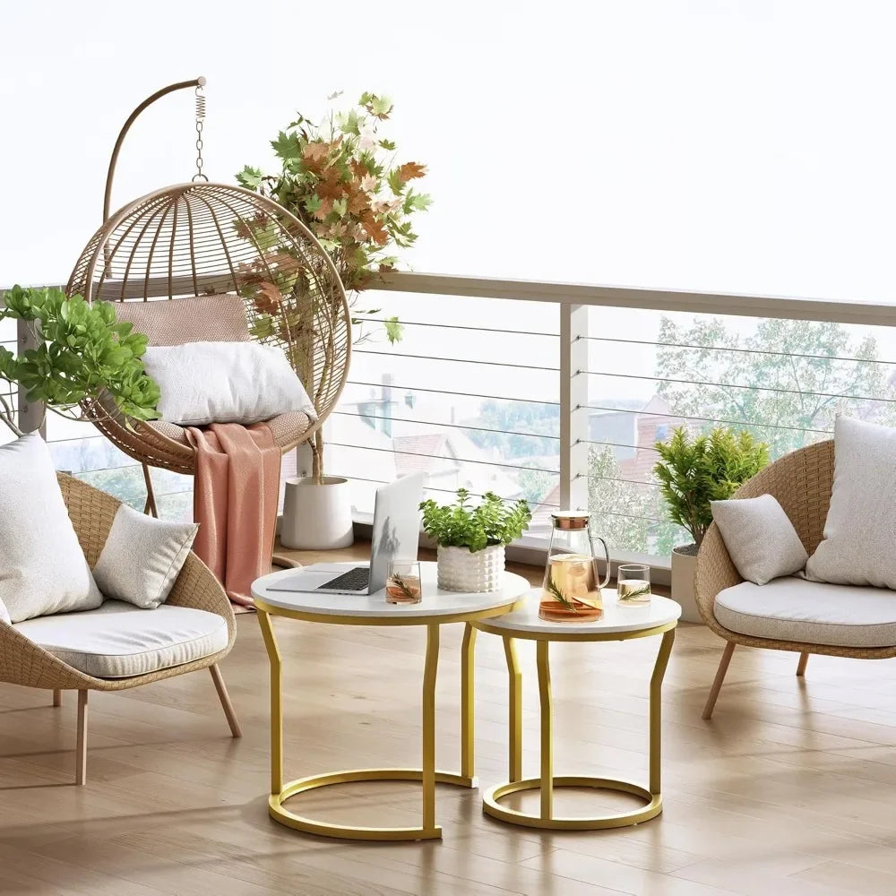 Round Nesting Coffee Tables Set of 2 Minimalist Living Room Furniture