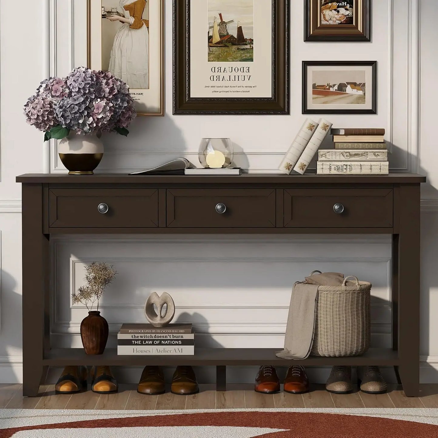 Farmhouse Modern Console Table 55.4 Inch Entryway Sofa Table with Drawers
