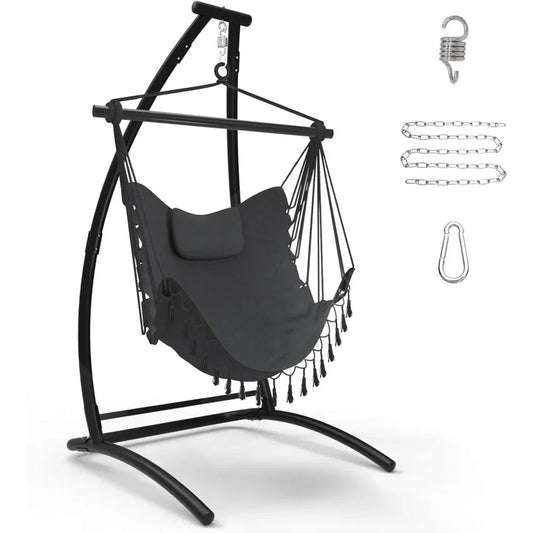 C Type Hammock Chair with Stand and Neck Pillow for Outdoor Relaxation