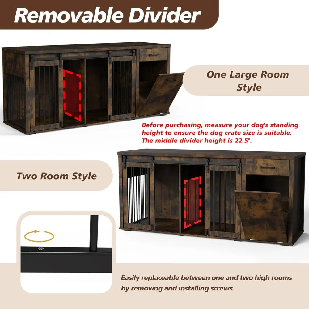 Ljustra Furniture Style Dog Crate with Storage for 2 Dogs Large Kennel