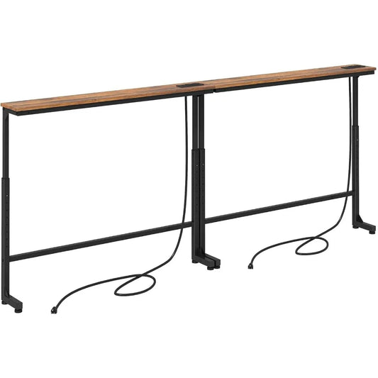 2-Pack Adjustable Height Console Table with Power Outlets for Living Room