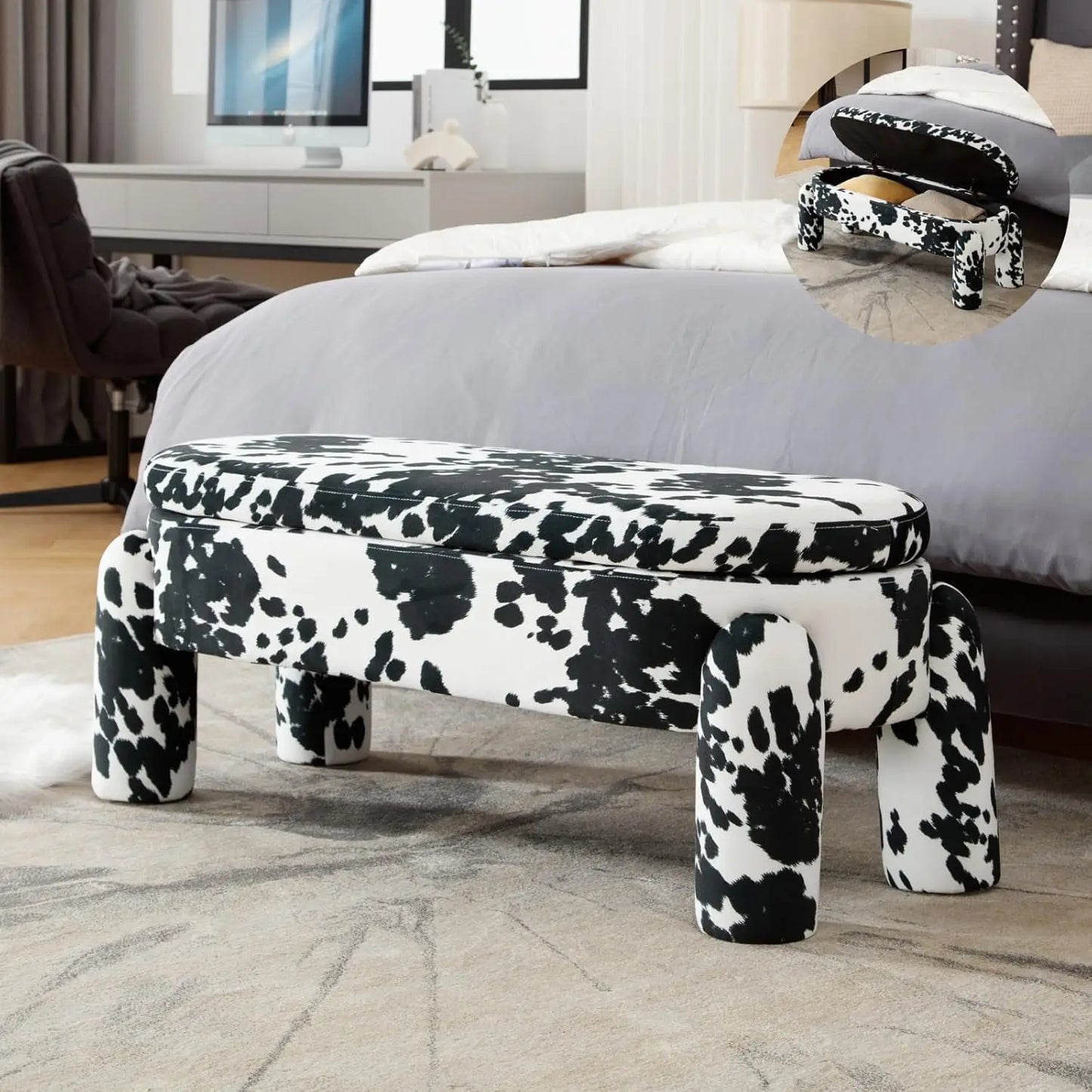 Modern Upholstered Storage Bench 44.75 Inch Velvet Ottoman for Home
