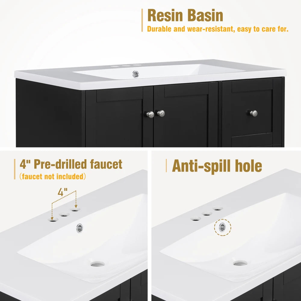 36 Inch Modern Bathroom Vanity with USB Charging and Ample Storage
