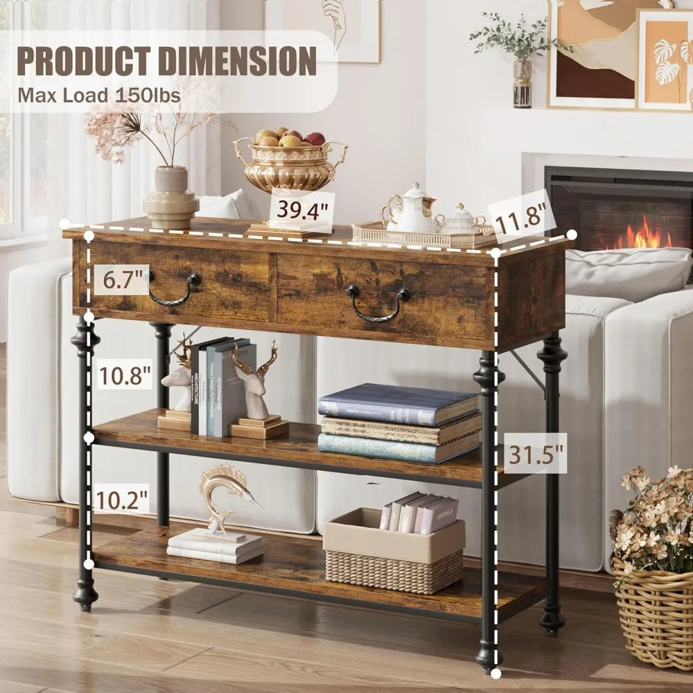 Console Table for Entryway Small Table with 2 Drawers and Storage Shelves