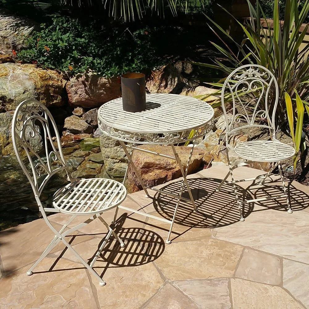 Versailles Antiqued Iron 3pc Folding Bistro Set Outdoor Dining Furniture