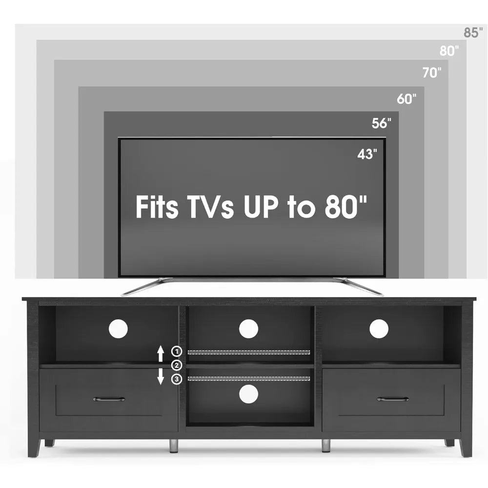 Modern Black TV Stand for TVs up to 80 inches Large Entertainment Center