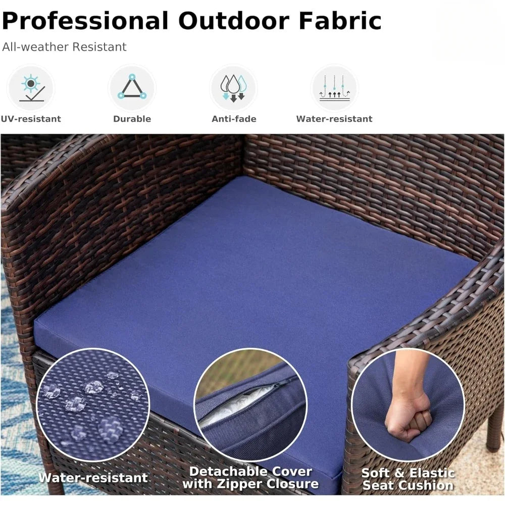 7 Piece Patio Dining Set Round Table 6 Wicker Chairs Outdoor Furniture