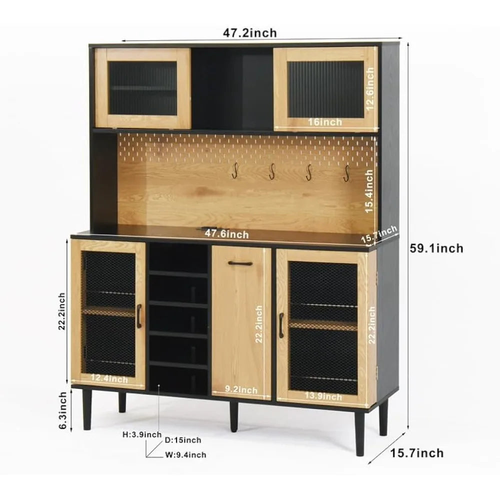59 Inch Buffet Sideboard Cabinet Storage Wine Rack Coffee Bar Kitchen
