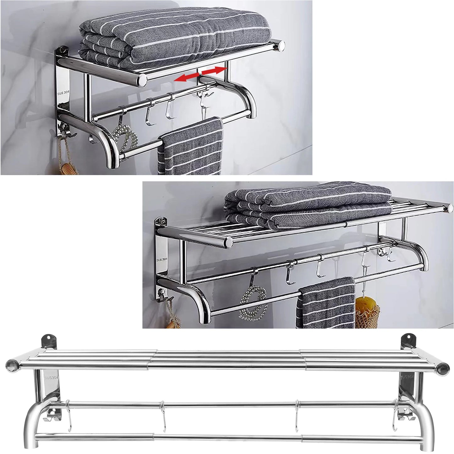 Ljustra Stainless Steel Wall Mounted Towel Rack Bathroom Storage Shelf