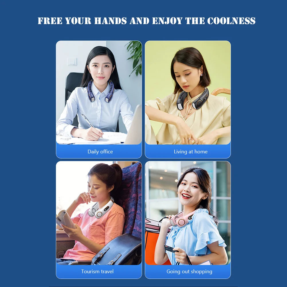 Mute USB Bladeless Neck Fan 5 Speeds Rechargeable Portable Cooling Fan