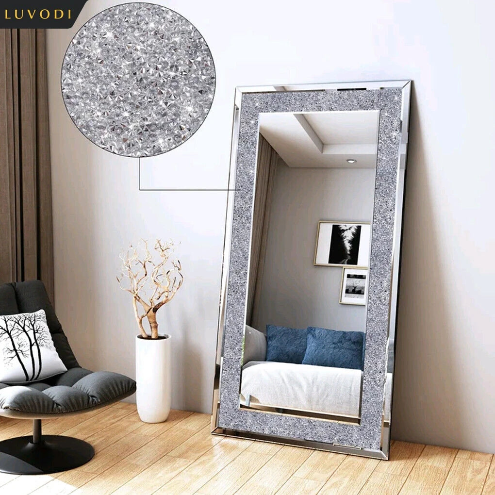 Ljustra Large Sparkly Crystal Frameless Wall Mounted Vanity Mirror