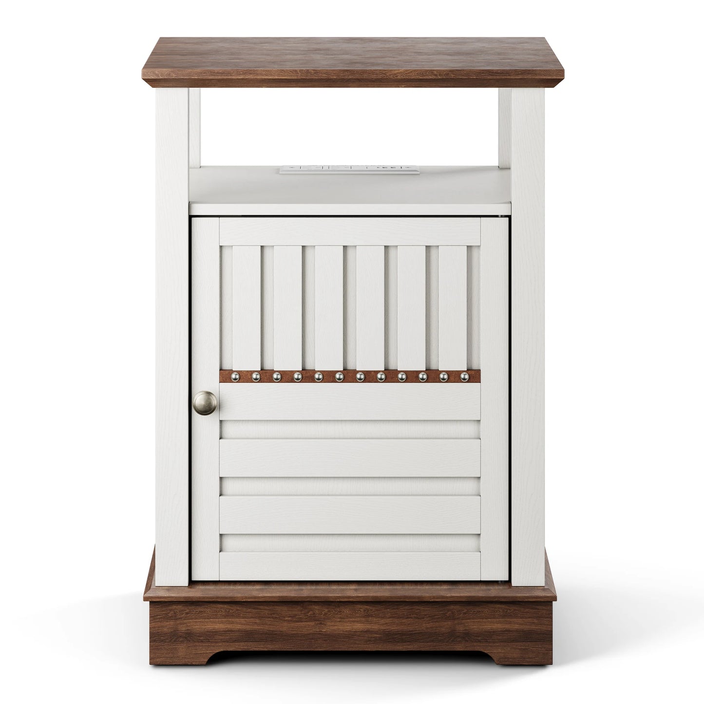 Nightstand with Charging Station Adjustable Open Shelf Farmhouse Style