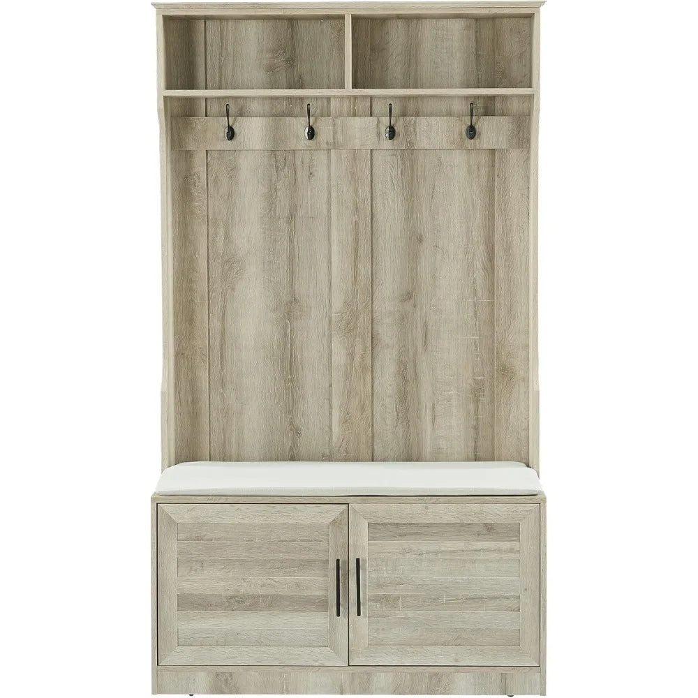 Wood Coat Rack Storage Shoe Cabinet with Clothes Hook and Sponge Pad