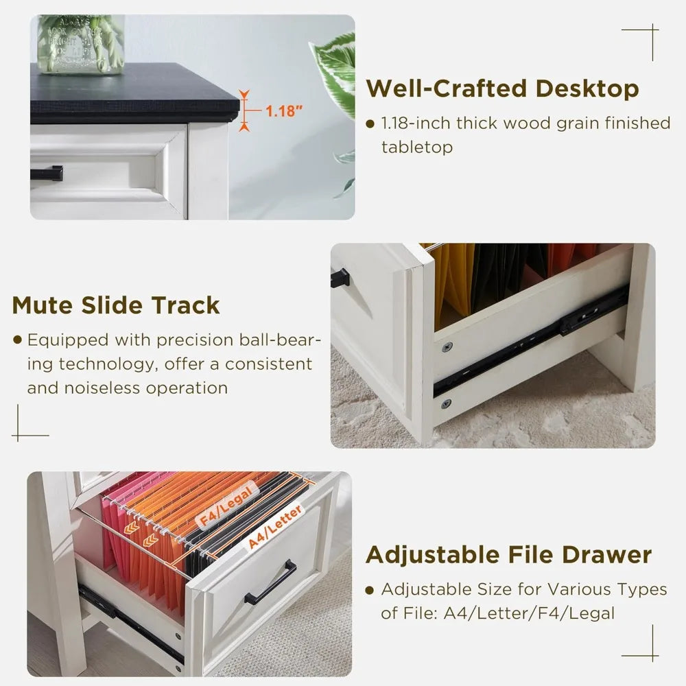 Modern Farmhouse Home Office Desk with File Cabinet 53 Inch