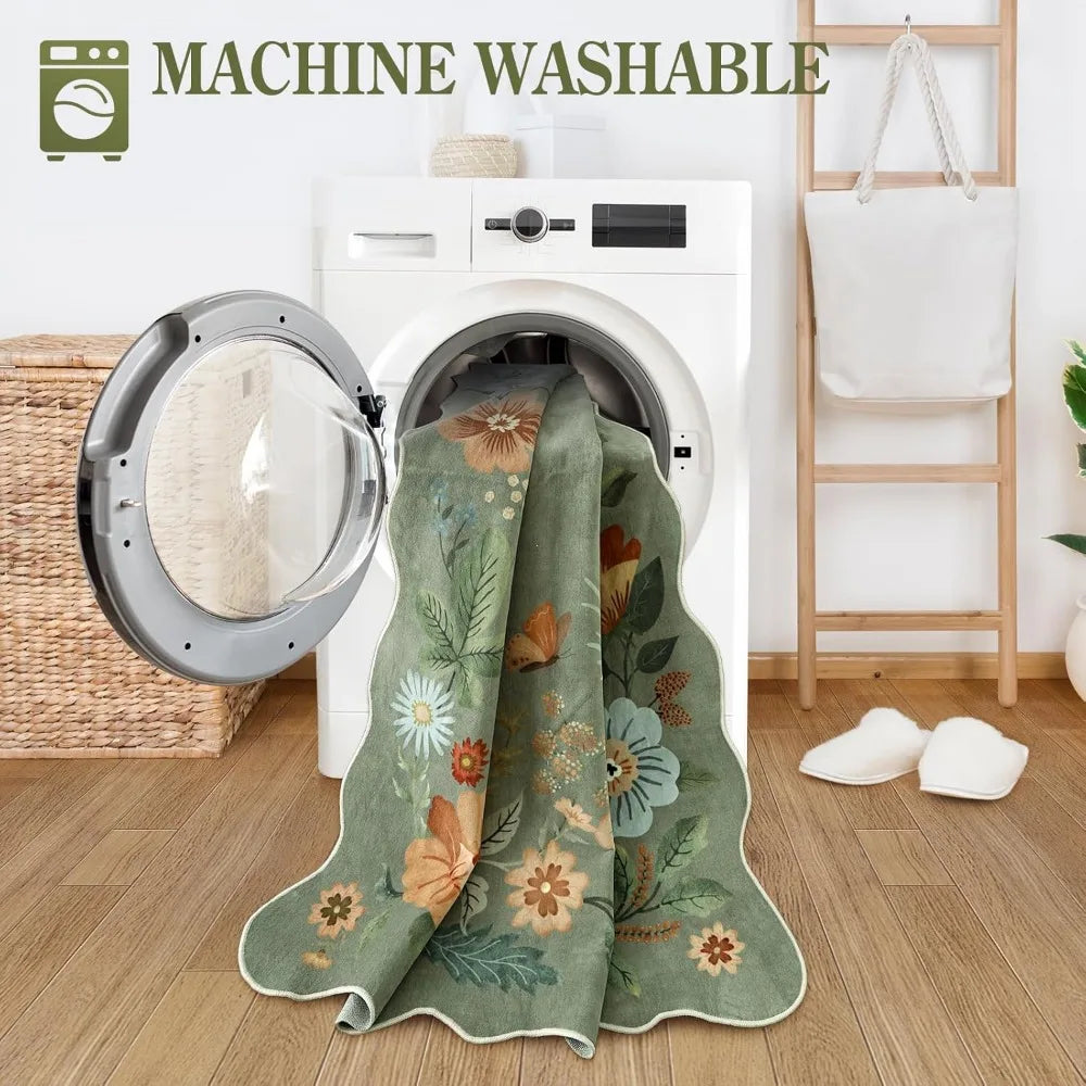 Floral Washable Non-Slip Rug 8x10 Soft Stain Resistant Living Room