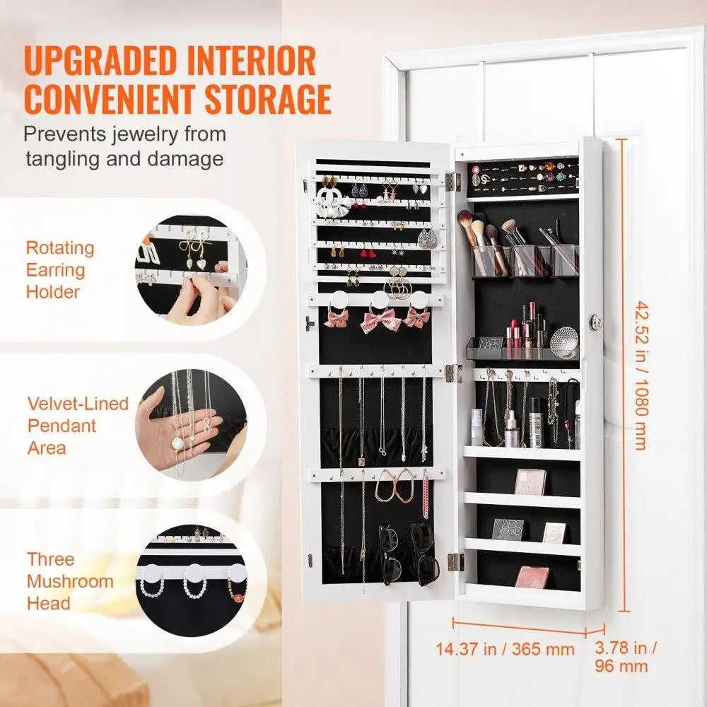 Mirror Jewelry Cabinet Lockable Wall Door Mount Armoire 42.5 Inches