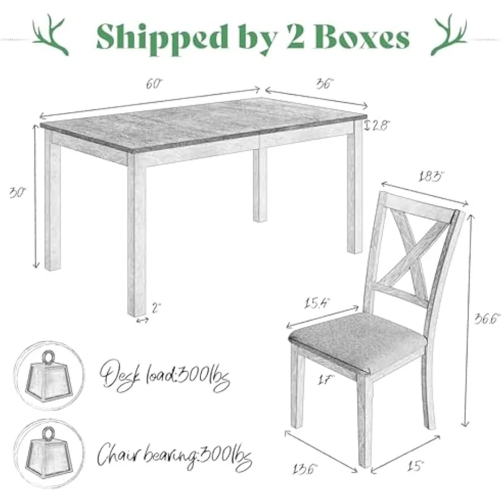 7-Piece Rustic Farmhouse Solid Wood Dining Table Set with 6 Chairs