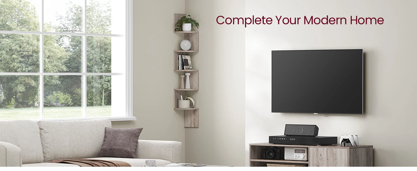 Ljustra 5-Tier Floating Corner Shelf Wall Mount Bookshelf Plant Stand