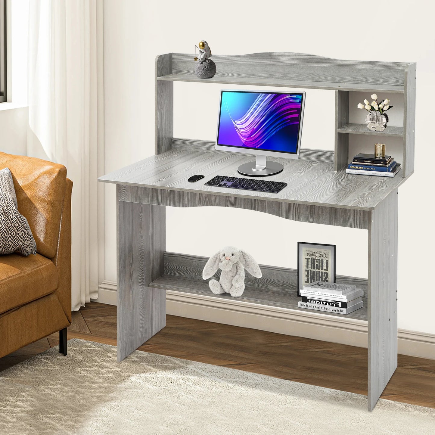 Modern Home Office Desk with Bookshelf Compact Study Desk for Small Spaces