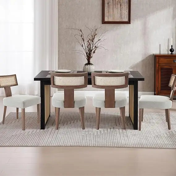 Farmhouse Dining Chairs Set of 4 Mid Century Modern Upholstered Rattan