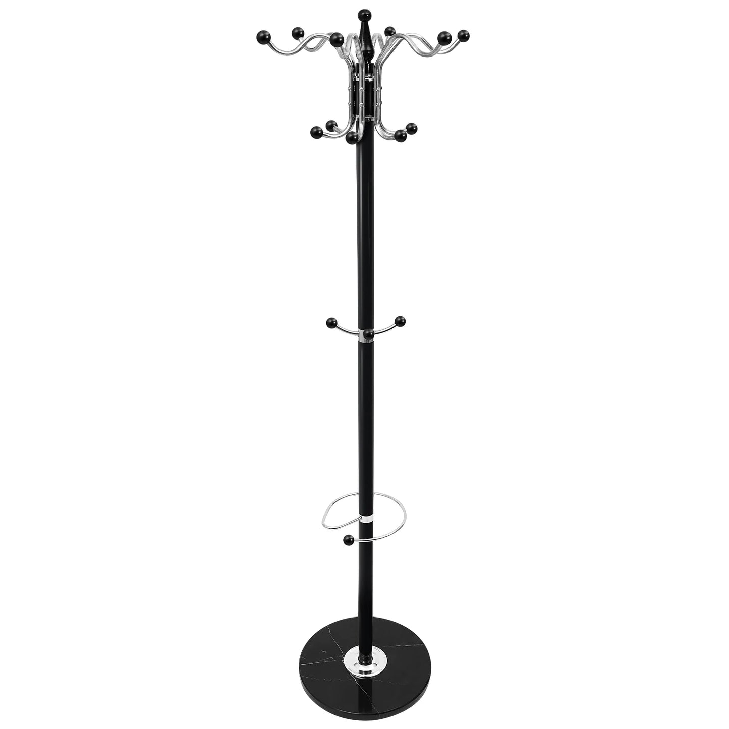 4 Tier Freestanding Clothes Rack with Hooks and Marble Base 170cm