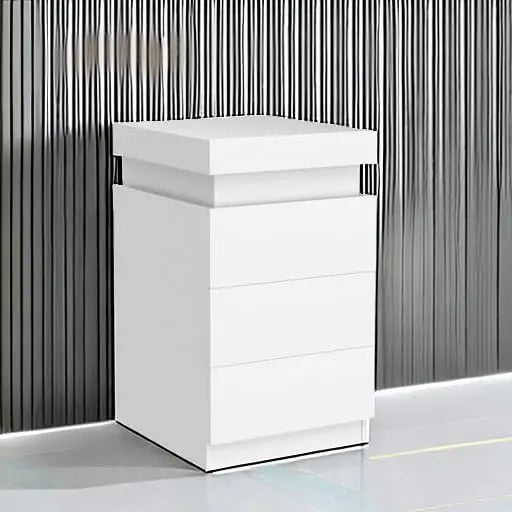Nightstand with Charging Station LED Lights Modern Sliding Drawer