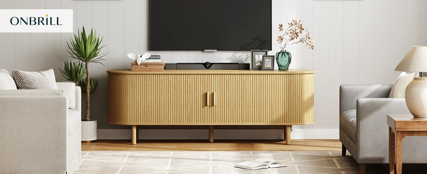 TV Stand with Power Outlet for TVs up to 70 Inch Adjustable Shelves