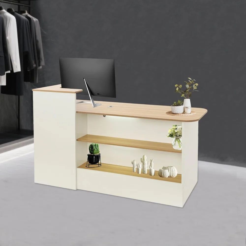 Modern Reception Desk Office Front Desk with Storage Lockable Drawer