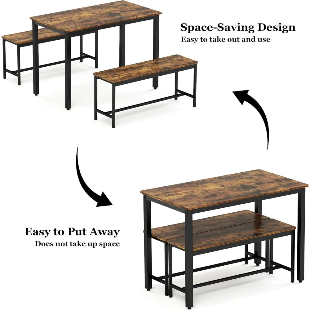 Dining Table Set for 4 with Benches Kitchen Breakfast Nook Furniture