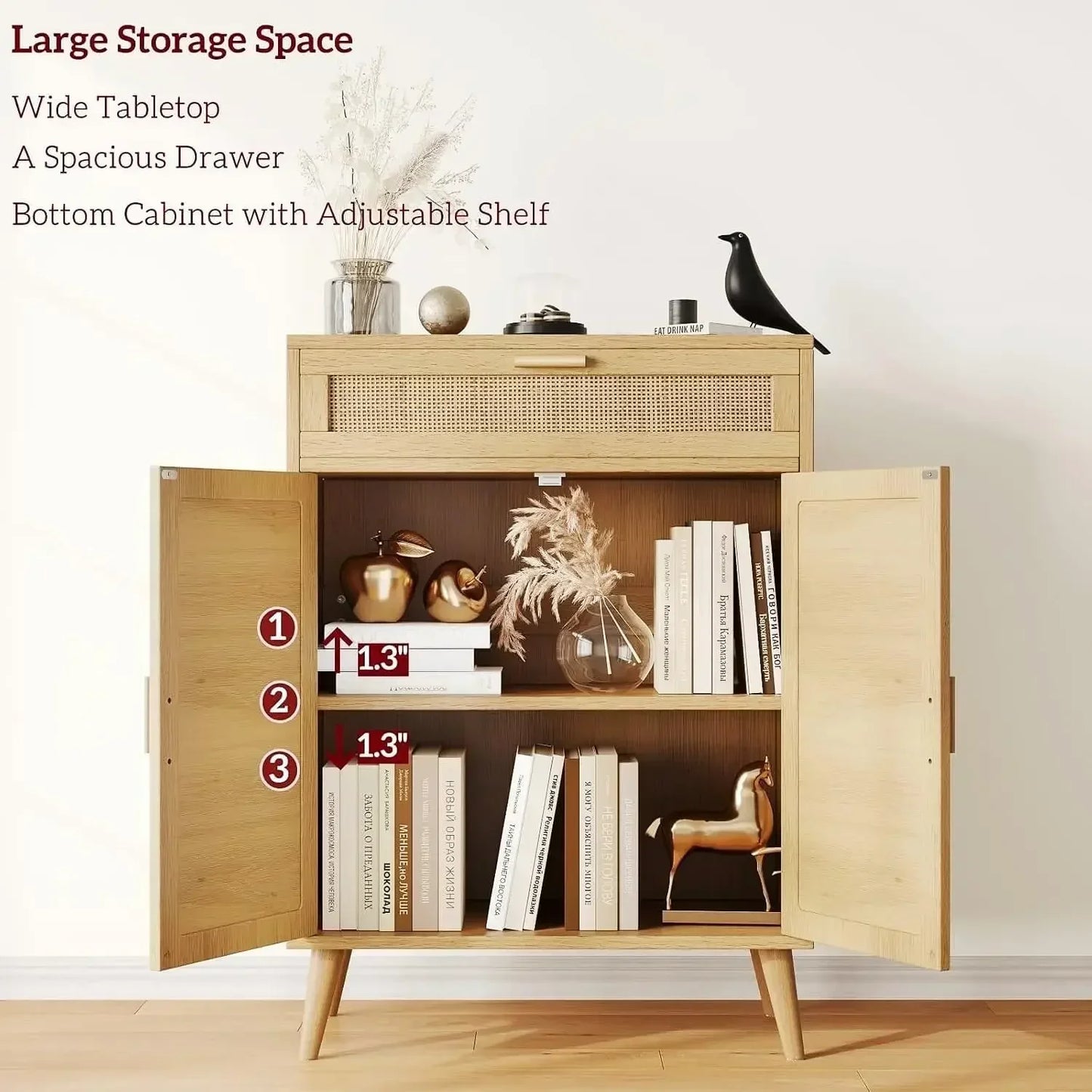 Rattan Storage Cabinet Buffet Sideboard Coffee Bar Accent Floor Cabinet