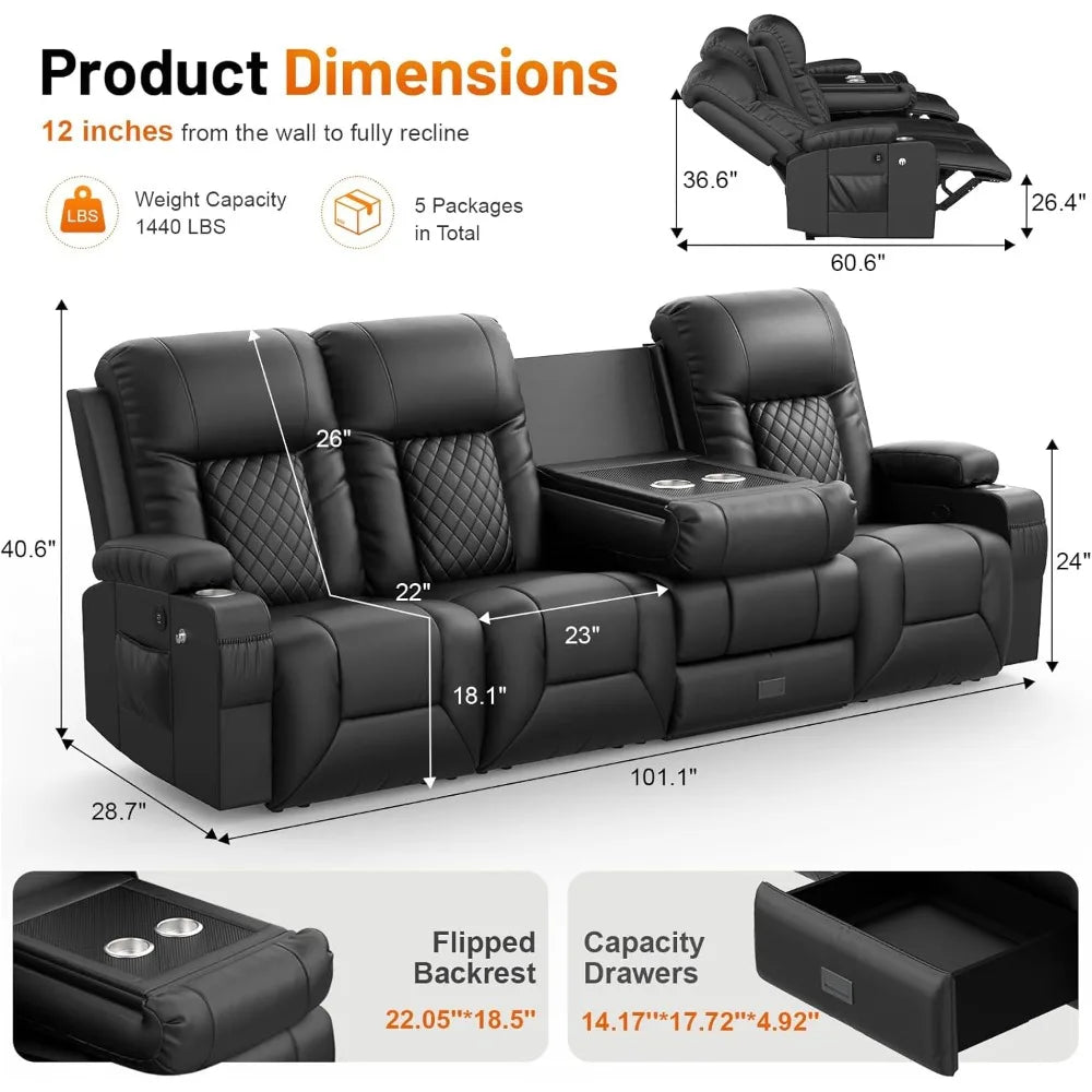 Ljustra Recliner Sofa 4 Seater Dual Reclining Modern Couch Living Room