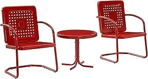 Bates 3 Piece Outdoor Chair Side Table Set Retro Metal Bistro Patio