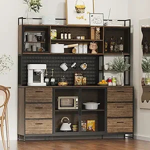 Modern Wood Sideboard Buffet Storage Cabinet with Hutch and Drawers