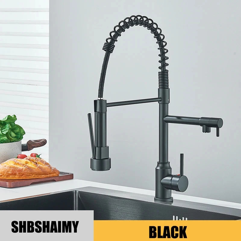 Black Kitchen Sink Faucet Pull Down Hot Cold Water Mixer 360 Rotation