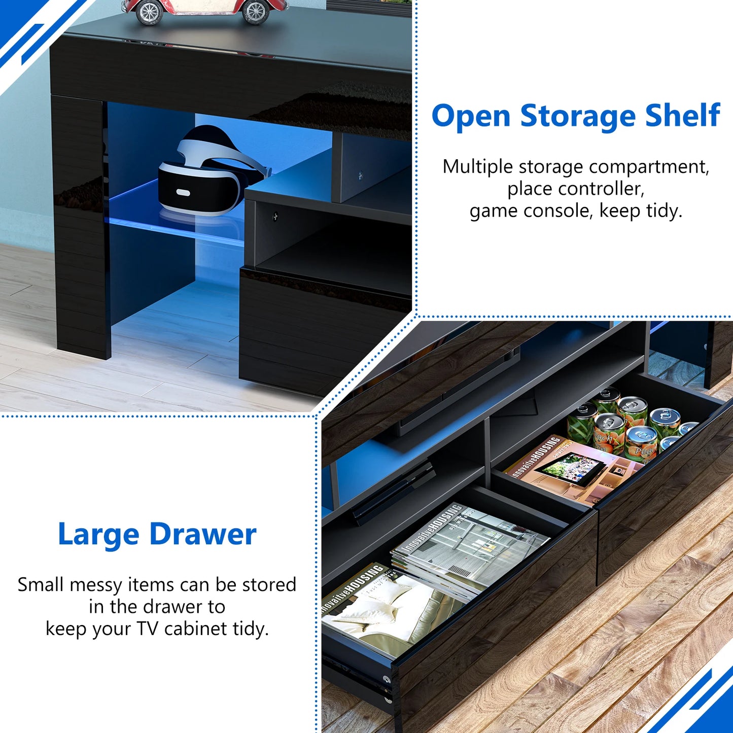 LED TV Stand Modern High Gloss Storage Cabinet with RGB Lighting