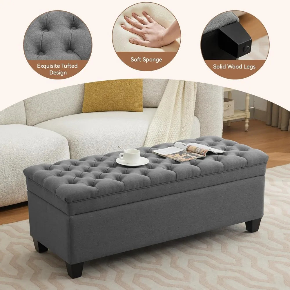 51 Inch Fabric Storage Bench Tufted Ottoman for Living Room Bedroom