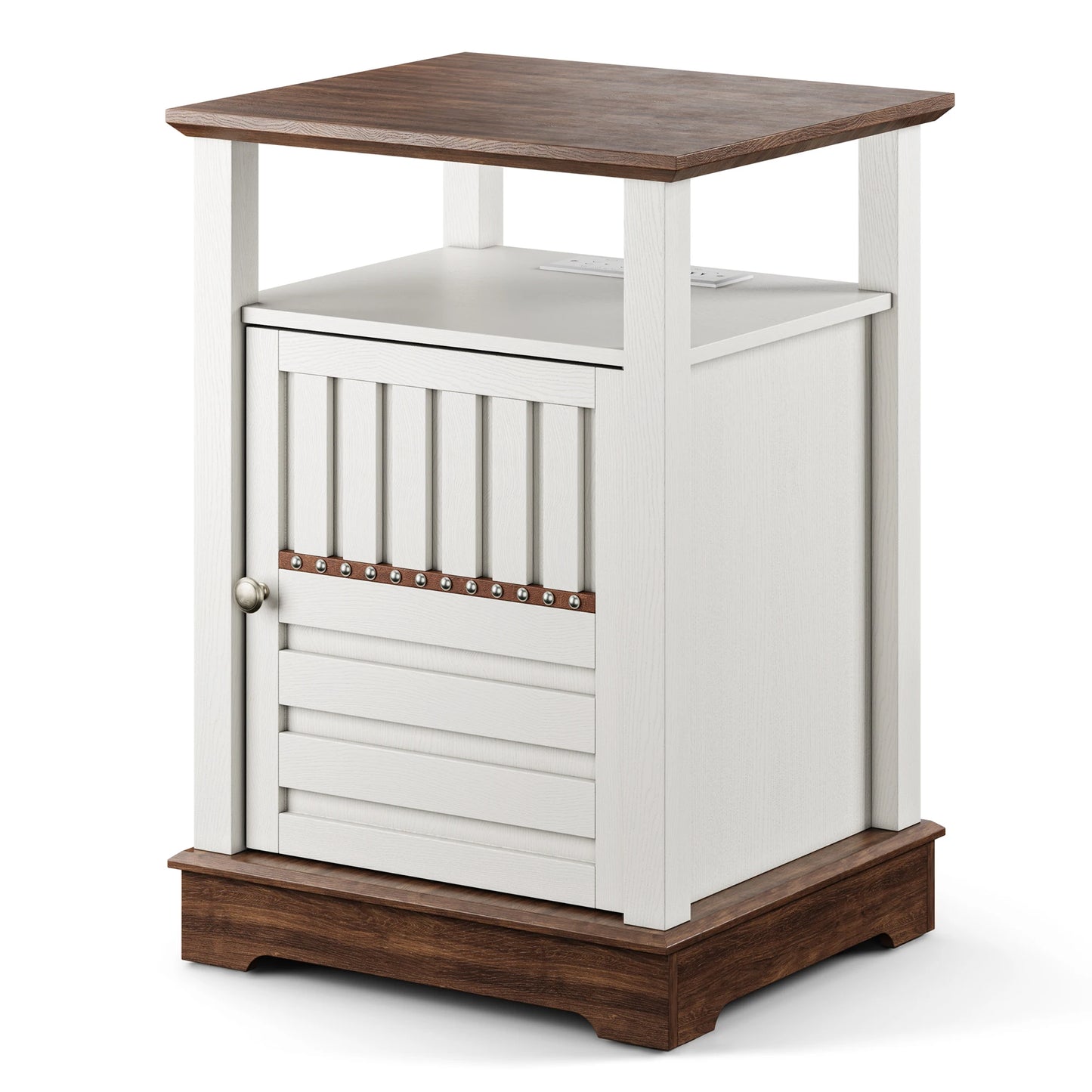 Nightstand with Charging Station Adjustable Open Shelf Farmhouse Style