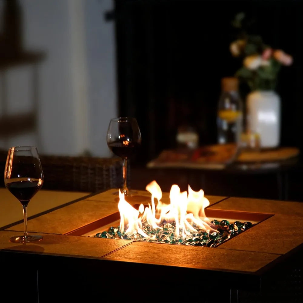 Propane Gas Fire Pit Table 32 Inch 50000 BTU Outdoor Square Firepit