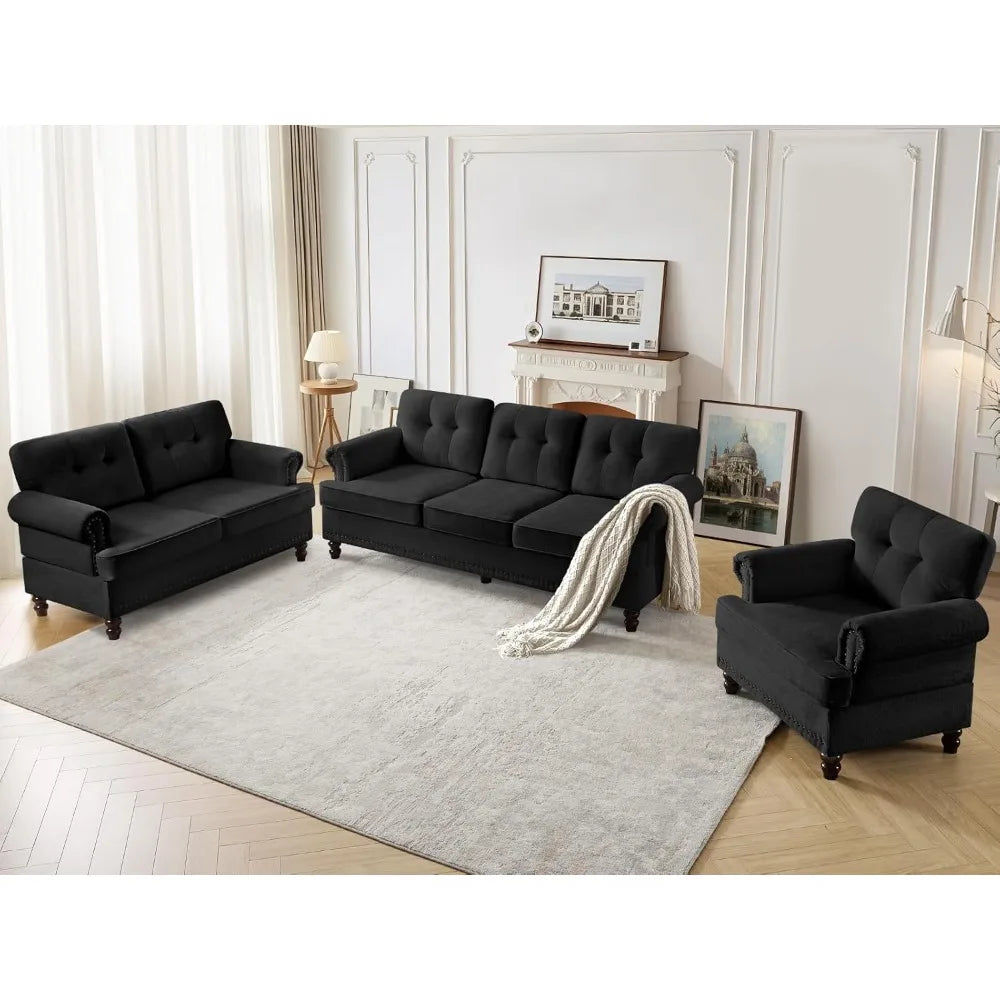 Ljustra 86 Inch 3-Seater Tufted Sofa Set with Accent Chair