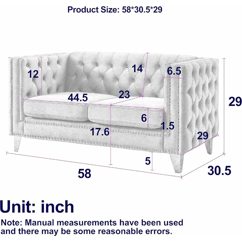Ljustra 58" Velvet Loveseat Sofa Couch Modern Button Tufted 2 Seater