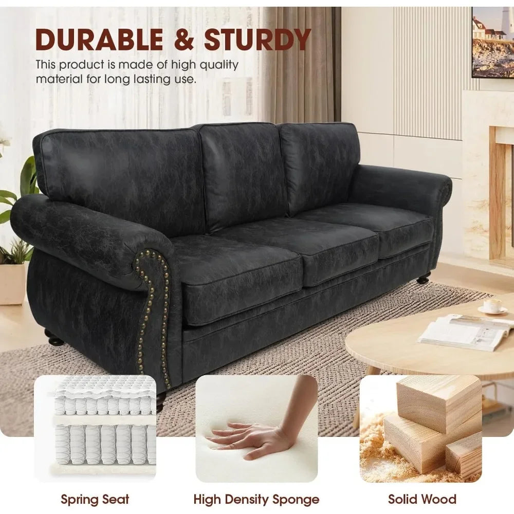 Ljustra Century Vintage Sofa Rivet Design Loveseat Couch Removable Cover