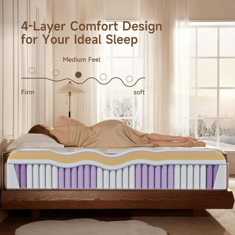 Ljustra 14 Inch Queen Hybrid Mattress Cooling Gel Memory Foam Firm