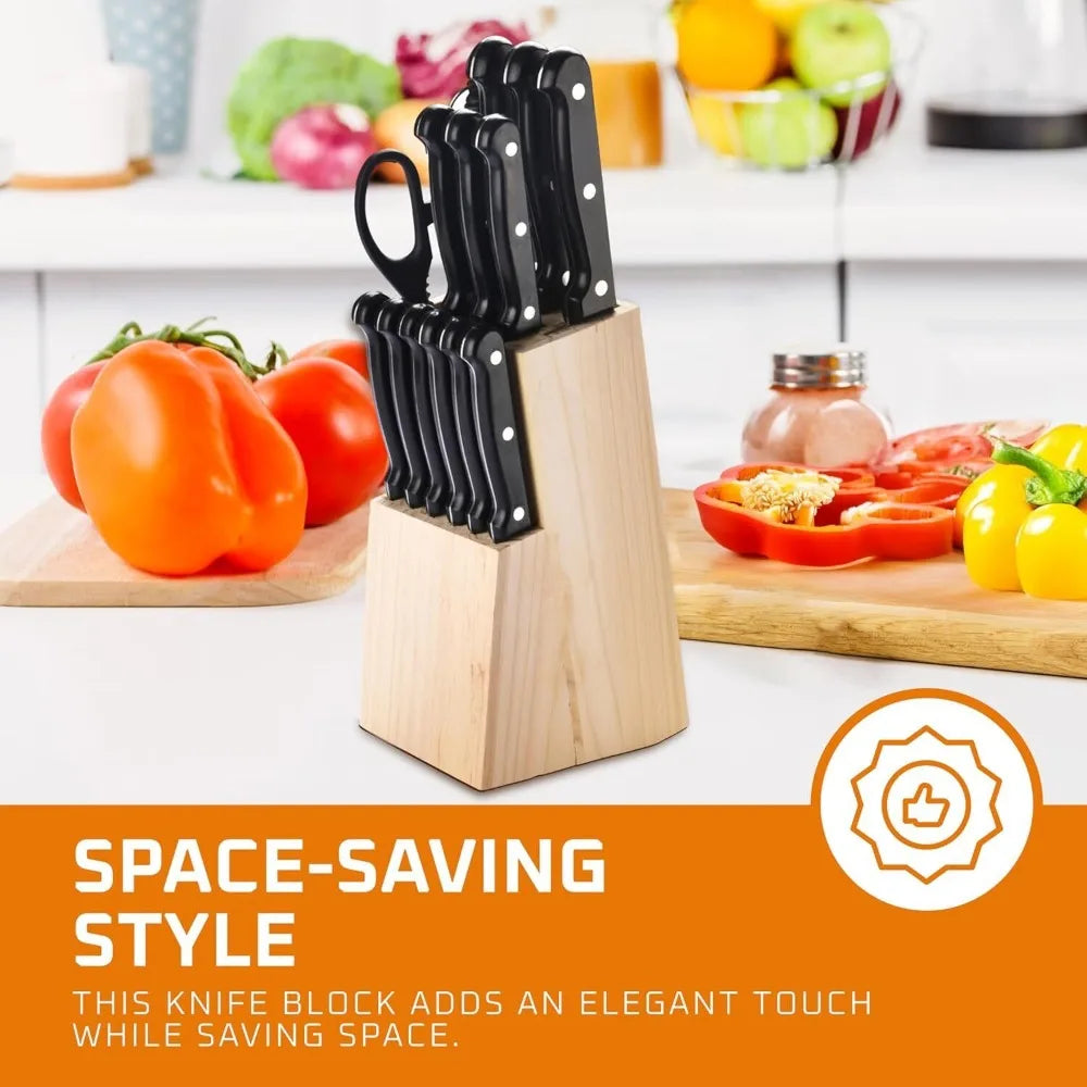 Ljustra 15pcs Kitchen Knife Set with Solid Wood Holder Chef's Knives