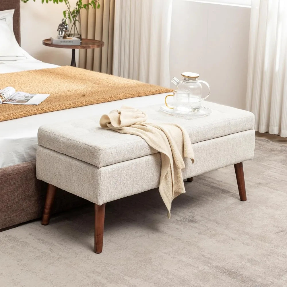 End of Bed Storage Bench Tufted Ottoman Entryway Footstool 43.3 Inch