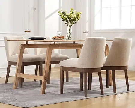 Modern Farmhouse Beige Linen Dining Room Chairs Set of 4