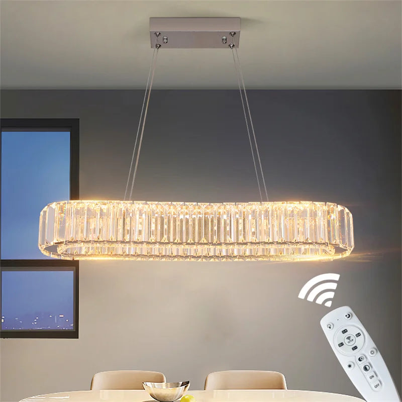Modern Crystal Rings LED Chandelier Luxury Ceiling Lamp Remote Control
